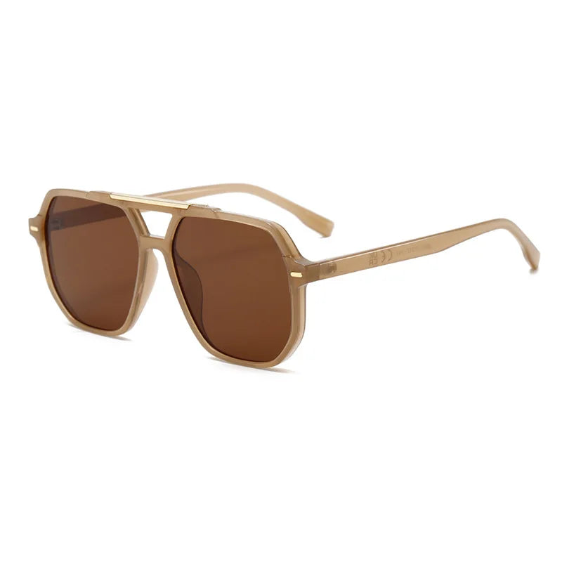 JNPCXI New Retro Double Bridges Square Women Sunglasses Fashion Green Pink Gradient Shades UV400 Men Rivets Sun Glasses