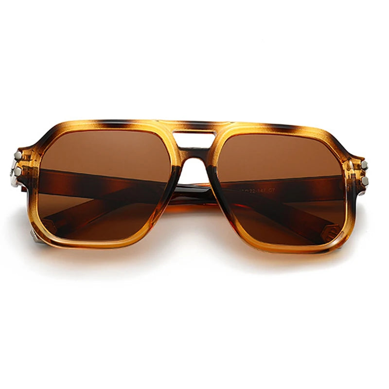JNPCXI Polarized Fashion Square Sunglasses Men Gradient Shades UV400 Vintage Rivets Women Trending Sun Glasses
