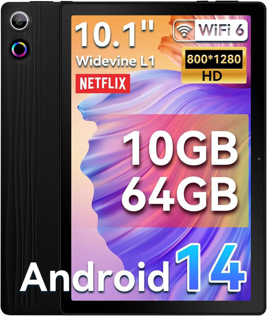URAO 10" Android 14 Tablet 10GB+64GB 1TB Expand, WiFi 6, 5000mAh Face Detection