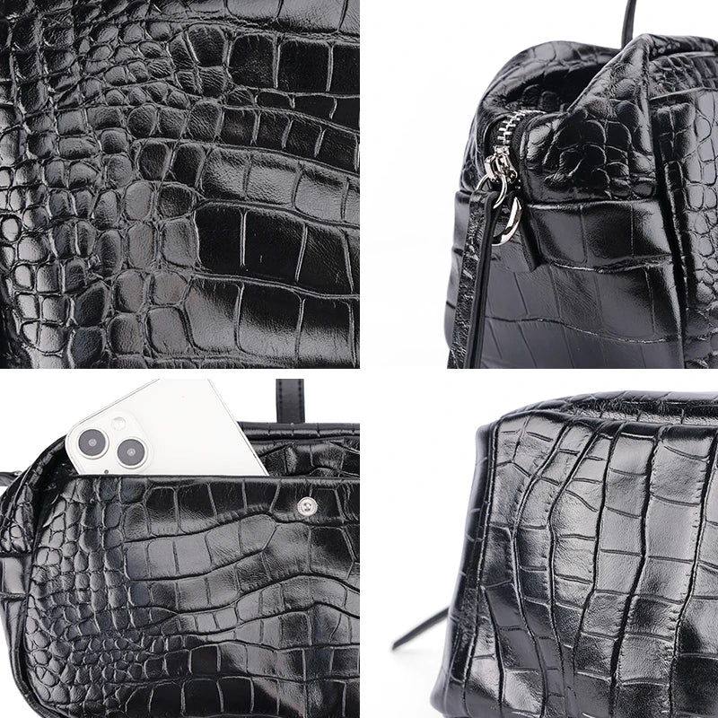 Luxury Designer Genuine Leather Crocodile Pattern Baguette Crossbody Bag women's new portable Boston bag commuter armpit bag
