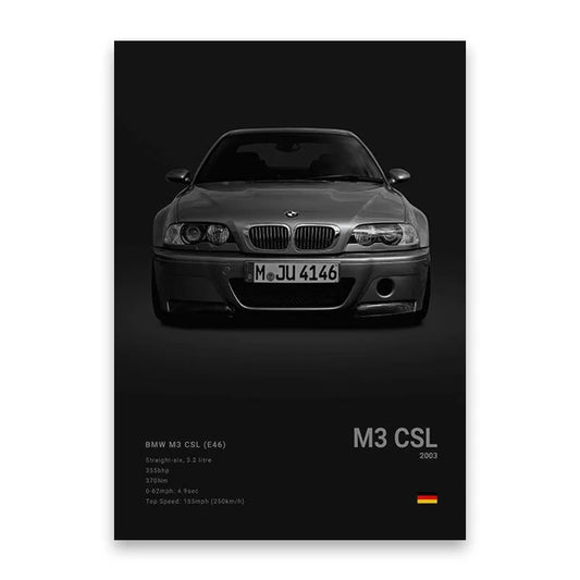 2003 BMW M3 CSL E46 Print Famous Brand Cars Canvas Wall Poster Art Room Decor
