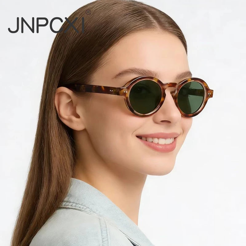 JNPCXI Retro Round Women Polarized Sunglasses Fashion Rivets Decoration Men Punk Shades UV400 Leopard Sun Glasses
