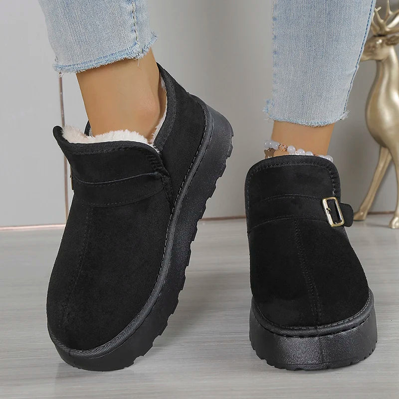 Black Thicken Plush Ankle Boots for Women Winter Plus Size 36-43 Slip On Anti Slip Snow Boots Woman Platform Warm Short Booties