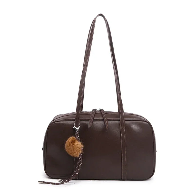 Women's Cow Genuine Leather Shoulder Bags Ladies Fashion Designer Luxury Handbags Female Retro Commute Boston Cowhide Handbag