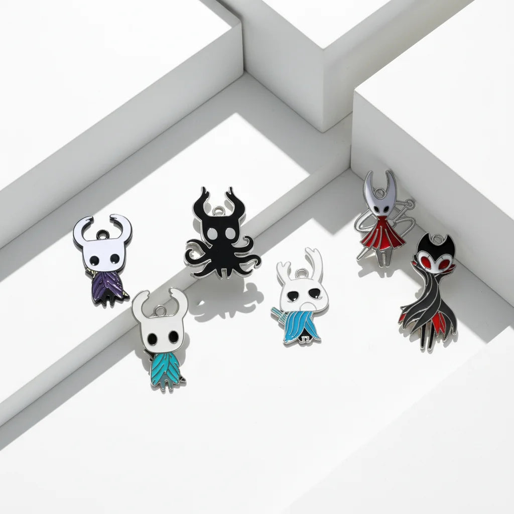 6pcs Cartoon Hollow Knight Enamel Charms Alloy Jewelry DIY Making - Necklace Earring Pendant Keychain Accessories
