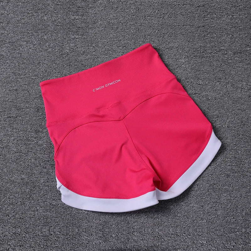 2024 New Color Contrast High Waist Sports Shorts Tight Elastic Peach Hip Training Fitness Yoga Hot Pants