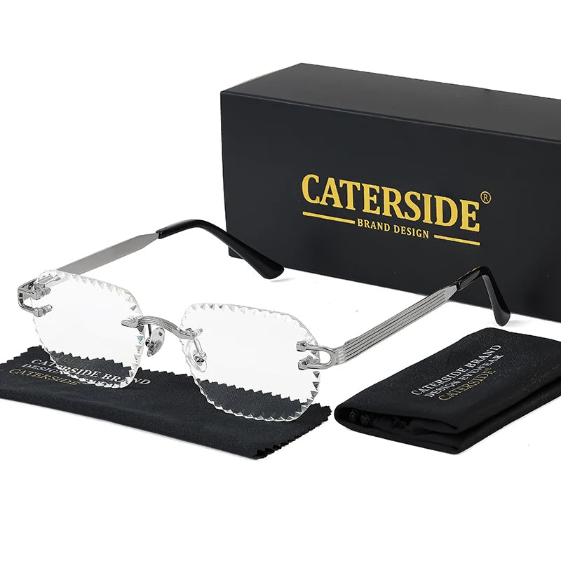 CATERSIDE New Rimless Sunglasses Men Square Fashion Cutting Lens Brand Design Sun Glasses for Women Party Festival Eyewear Gift