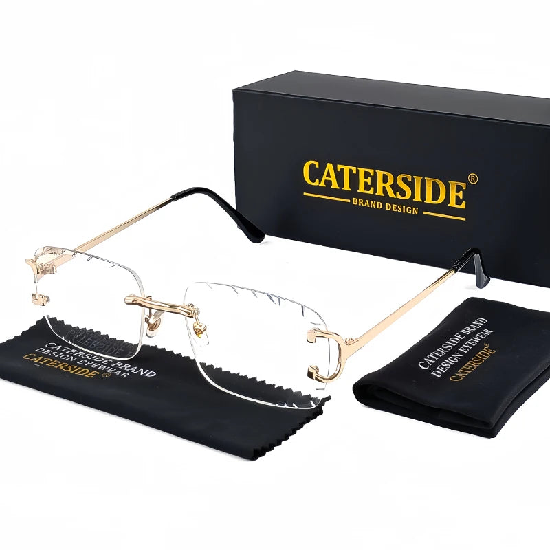 Caterside Rimless Gradient Square Sunglasses Man Diamond Cupronickel Frame Sun Glasses Punk Women Small Frameless Eyewear UV400