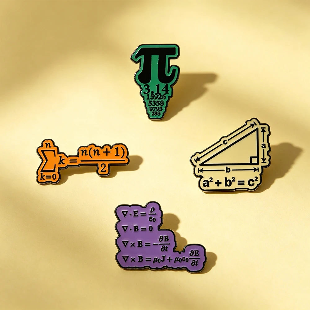 4pcs Creative Math Enamel Pins Custom Love Math Formula PI Function Metal Punk Brooches Lapel Badge Jewelry Gifts For Kids Frien
