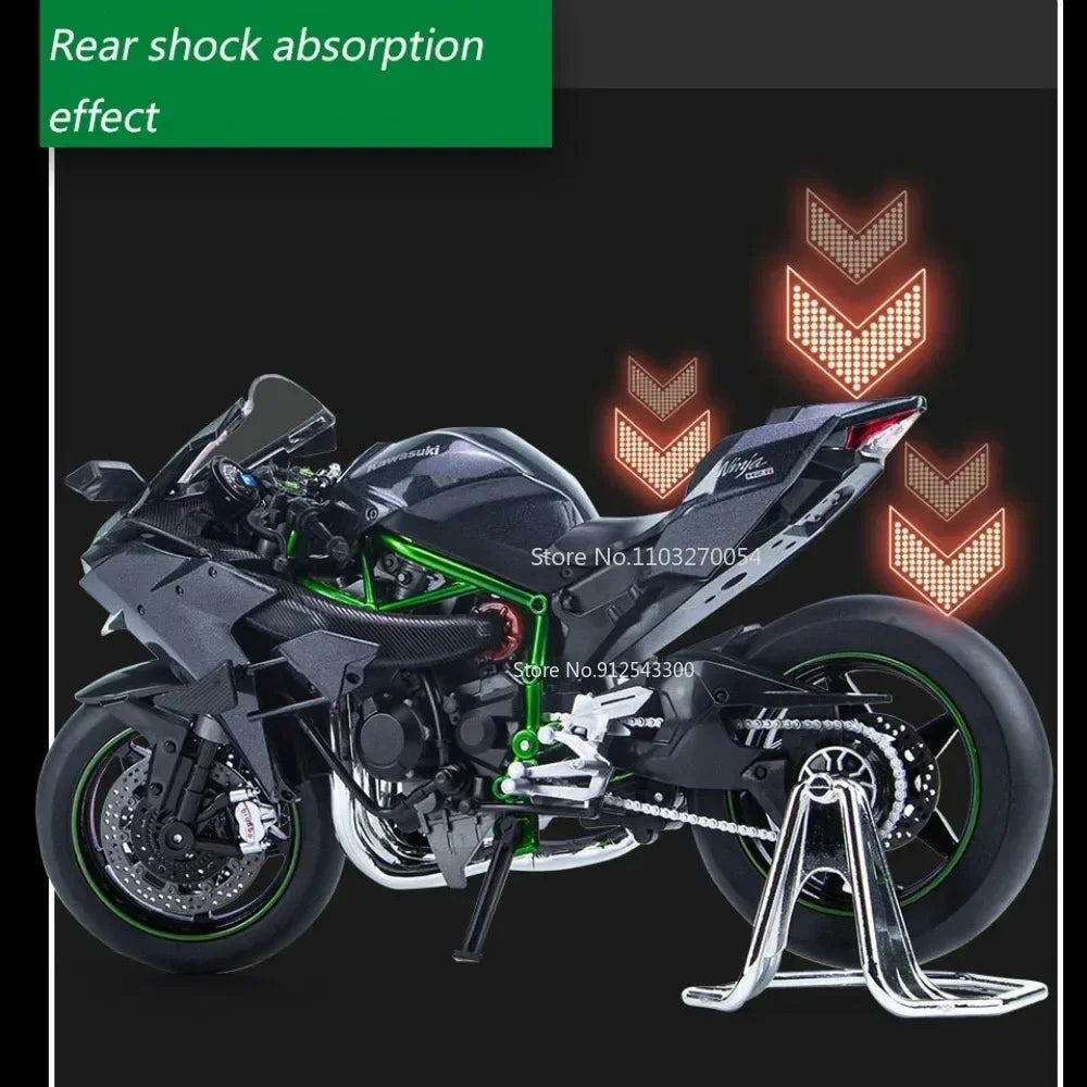 1/9 Kawasaki H2R S1000RR Motorcycle Model Car Toy Alloy Diecast Sound Light Vehicle Collection Decoration For Boys Birthday Gift