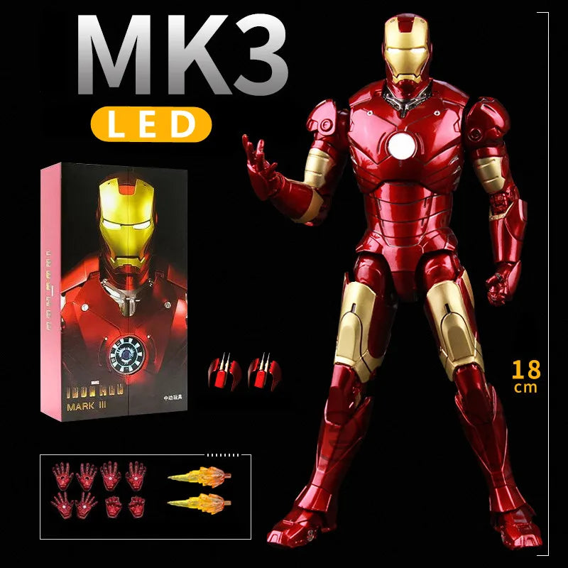 ZD Toys LED Light Iron Man MK1 MK2 MK3 MK4 MK5 MK7 MK43 MK50, 7" Action Figures