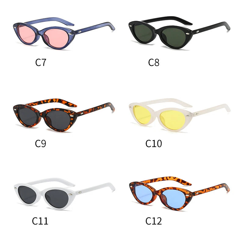 JNPCXI New Cat Eye Rivets Women Sunglasses Fashion Candy Color Shades UV400 Retro Men Trending Leopard Green Sun Glasses