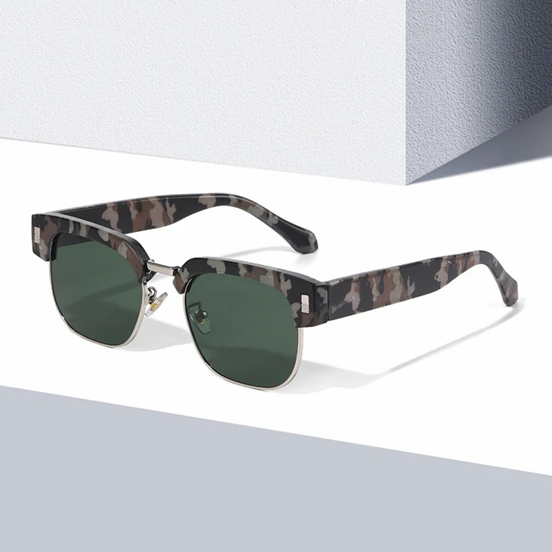 JNPCXI New Square Semi-Metal Sunglasses Women Shades UV400 Fashion Leopard Green Men Punk Sun Glasses