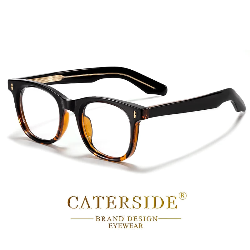 CATERSIDE Fashion Men Round Eyeglass Brand Design High-Quality Tr-90 Frame Acetate Core Insert Leg Women Anti Blue Light Glasses