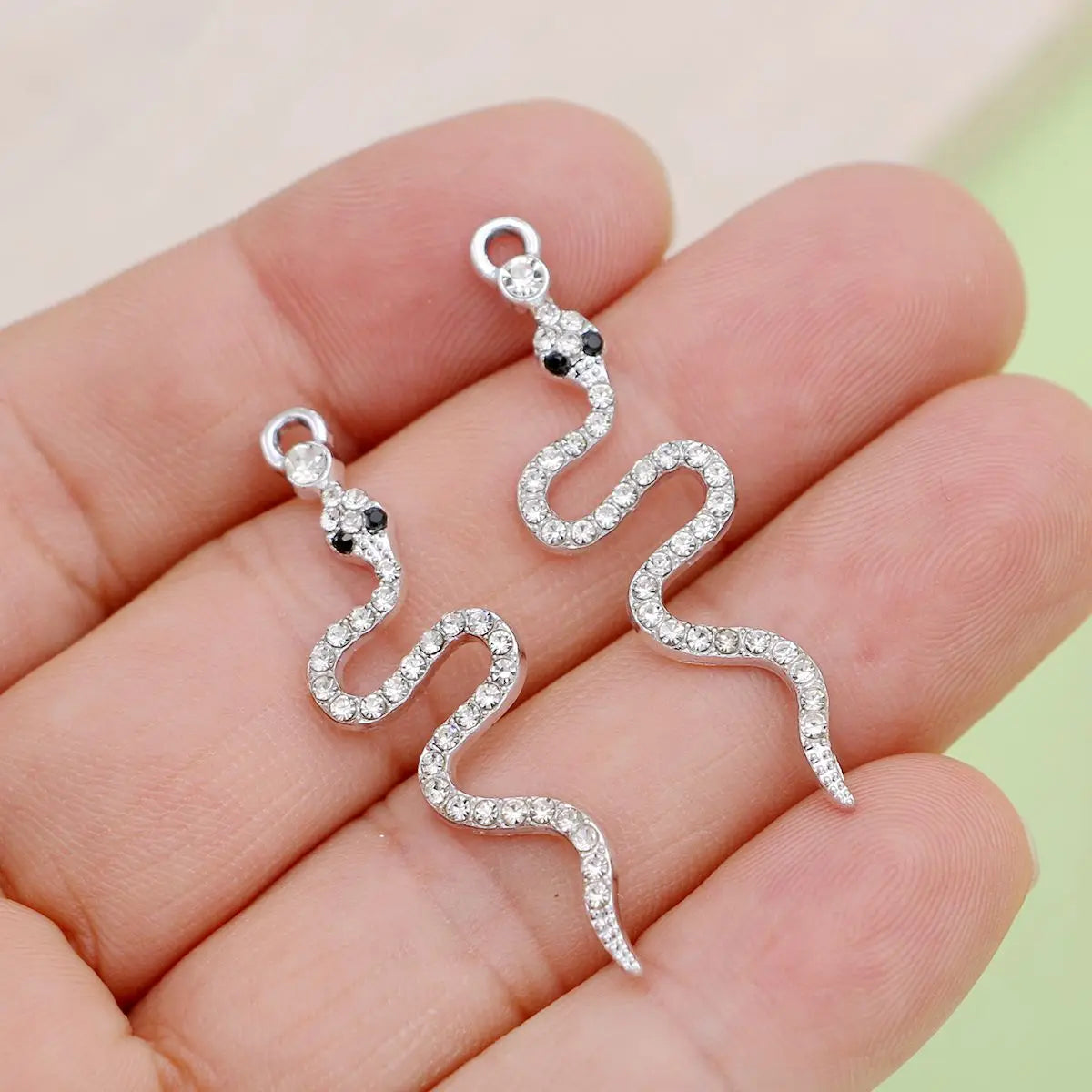 10Pcs Silver Plated Crystal Snake Charm Pendant for Jewelry Making Bracelet Earrings Necklace DIY Accessories Craft