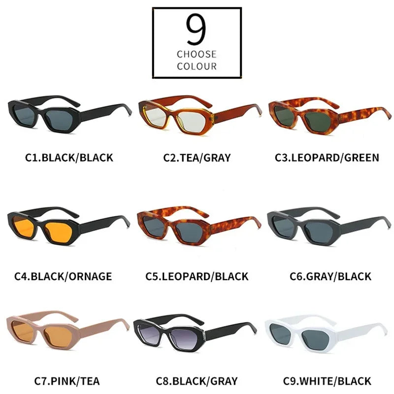JNPCXI New Retro Small Irregular Cat Eye Sunglasses Women Tea Shades Men Trending Punk Gradient Sun Glasses