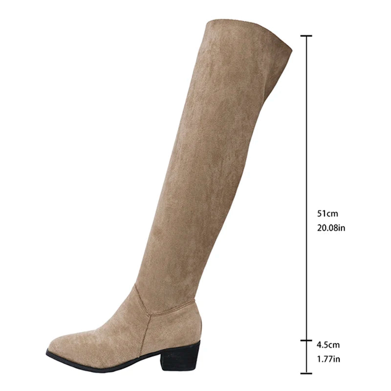 Fashion Thick Heels Over The Knee Boots Women Autumn Winter Zippers Vintage Long Botas Mujer Stretch Slim High Tube Boots 2025