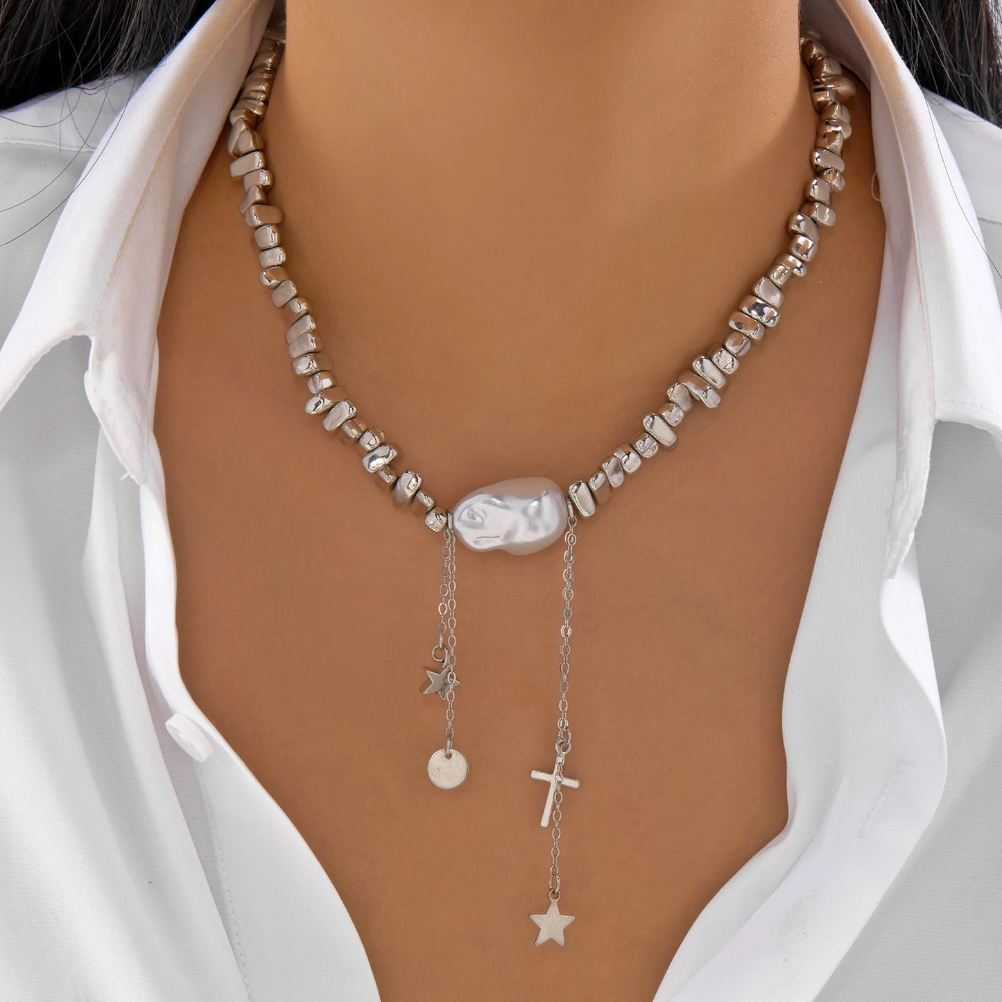 Elegant Baroque Imitation Pearl Choker Necklace for Women Retro Gold Color CCB Beads Clavicle Chain Necklace Party Daily Jewelry