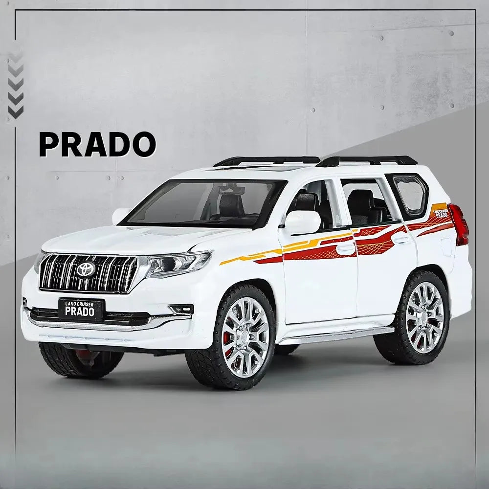1:32 Prado Land Cruiser LC300 Police Car Metal Model Toy Alloy Diecast Vehice Rubber Tire Sound Light Pull Back Toy Gift for Kid