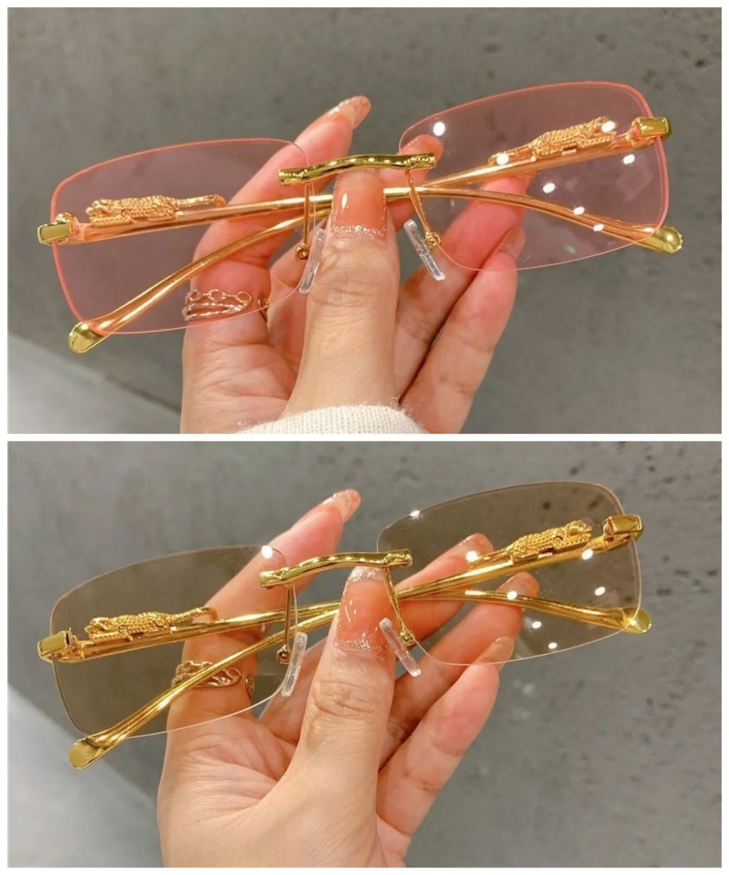 Retro Korean Sunglasses Seaside Cheetah Decorative Frameless Glasses Anti UV400 Gradient Cut Lens Elegant