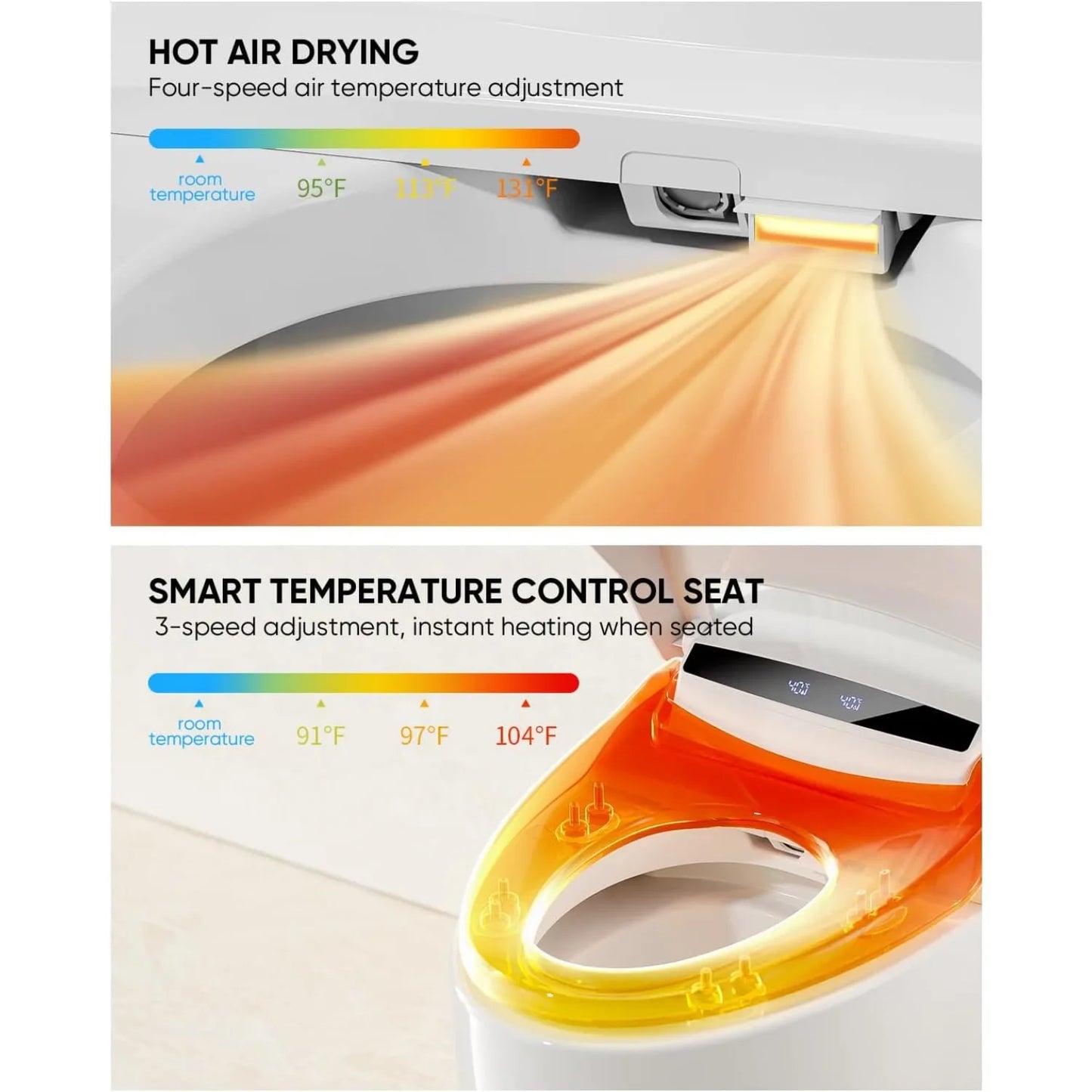 Smart Tankless Toilets w/ Warm Water Sprayer and Dryer, Foot Sensor Operation