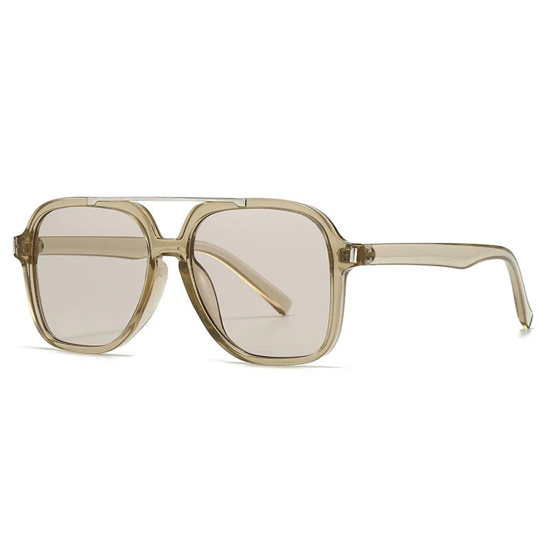 JNPCXI Fashion Oversized Square Double Bridges Sunglasses Women Shades UV400 Retro Rivets Men Sun Glasses