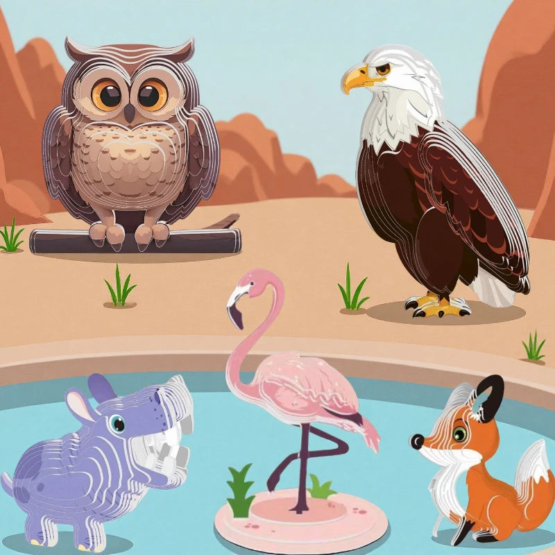 Cartoon paper 3d three-dimensional puzzle toy children's animal world kindergarten handmade educational DIY model ornament
