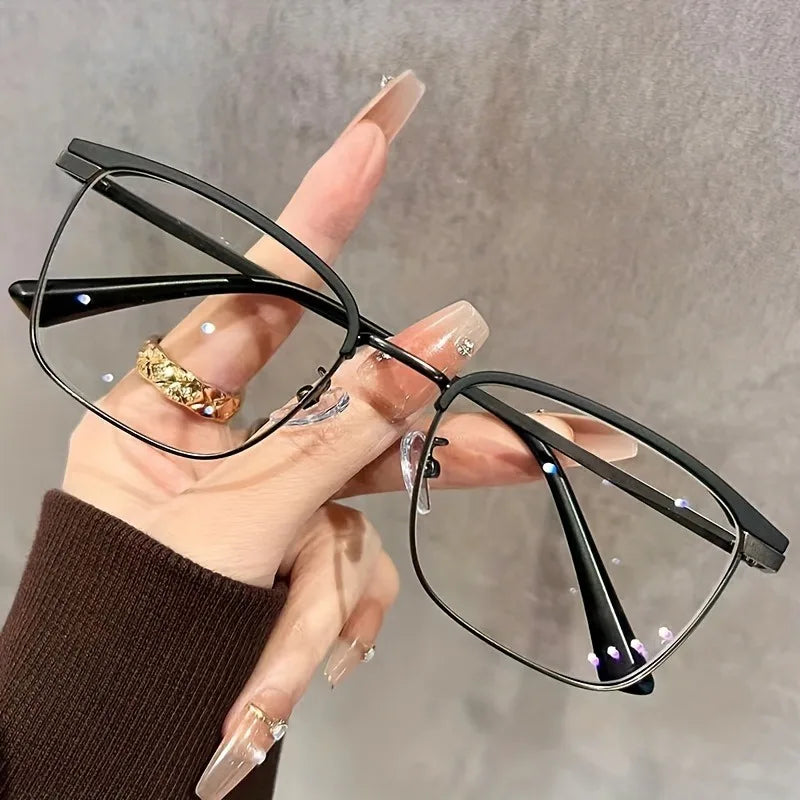 Light weight Half-Frame Round Clear Lens Glasses, Metal Frame Computer Spectacles for Women and Men