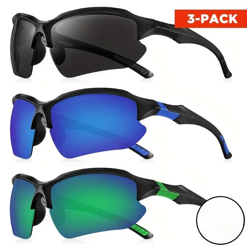 3 Piece Set of Men's Sports Sunglasses for Cycling Running Fishing UV Protection Sunglasses