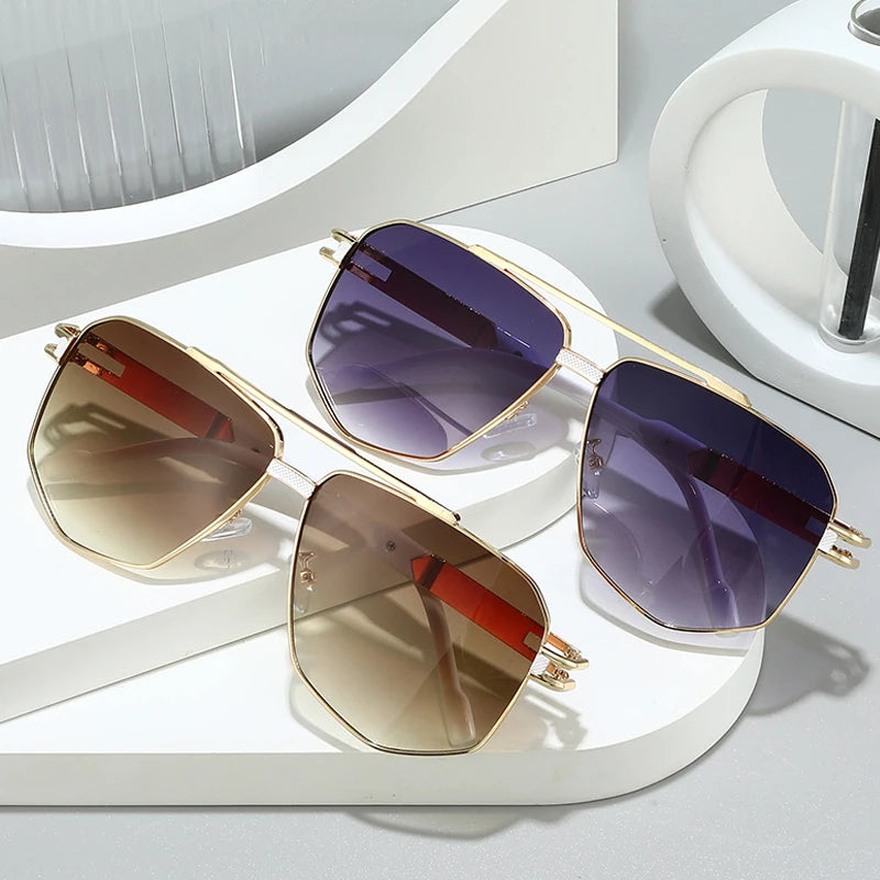 JNPCXI Fashion Double Bridges Square Sunglasses Women Men Retro Gradient Sun Glasses Shades UV400