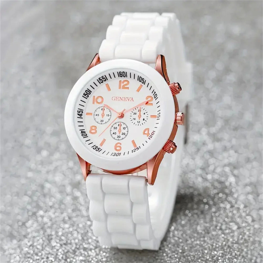 6PCS Women's Watches  Silicone Band Quartz Watch Heart Pearl Jewelry Set W/O box