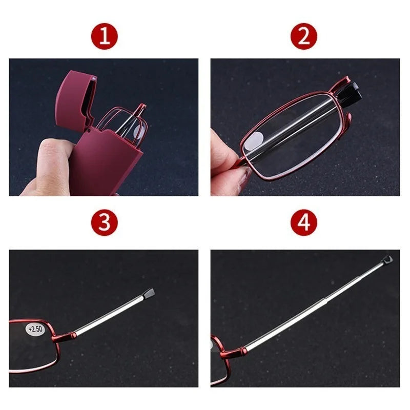 With Free Box Foldable Reading Glasses Telescopic Temple Glasses Anti-Blue Light Glasses for Men and Women