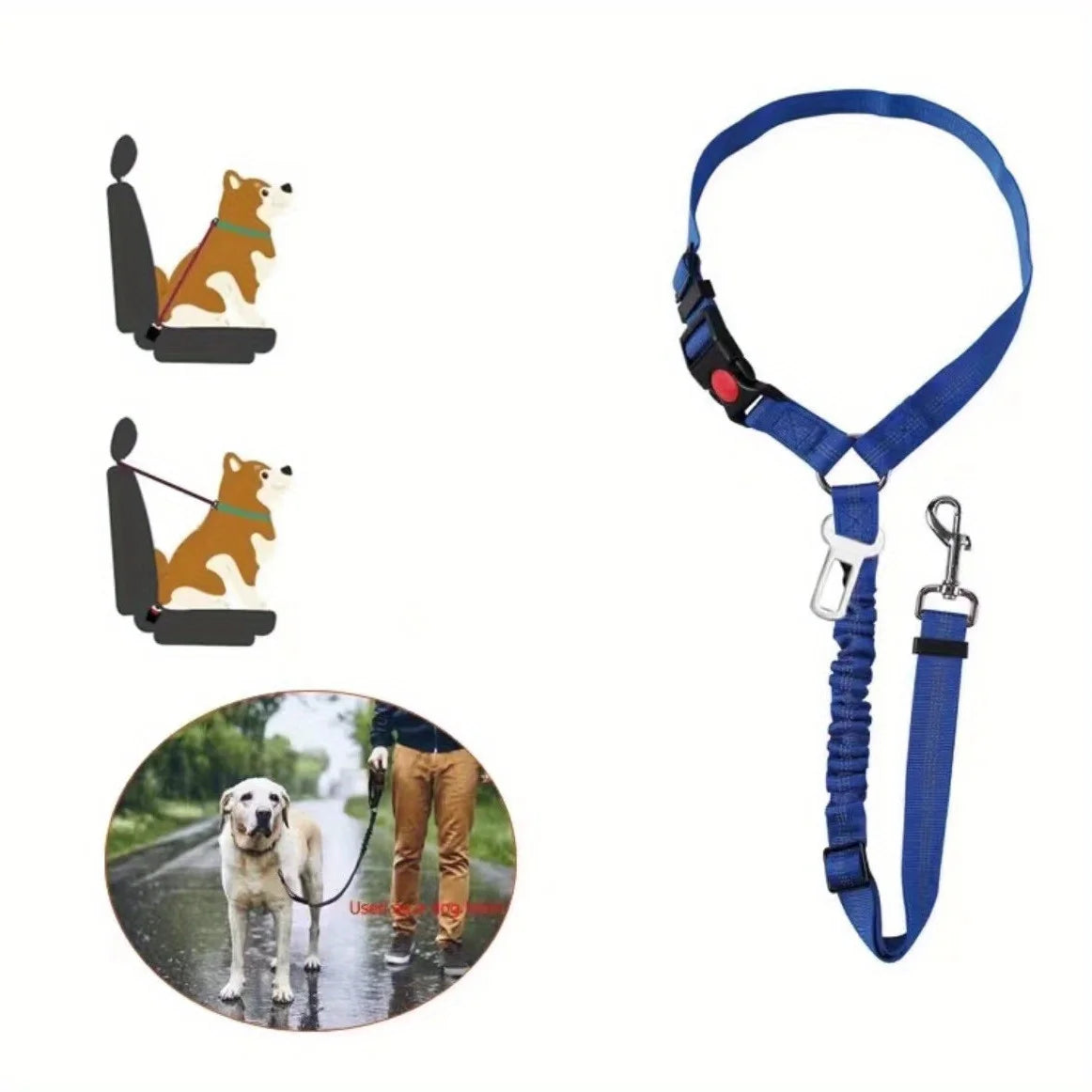 1pc Adjustable 2-in-1 Pet Car Seat Belt & Harness, with Secure Buckle & Elastic Bungee Buffer, Ideal for Safe Travel with Dogs