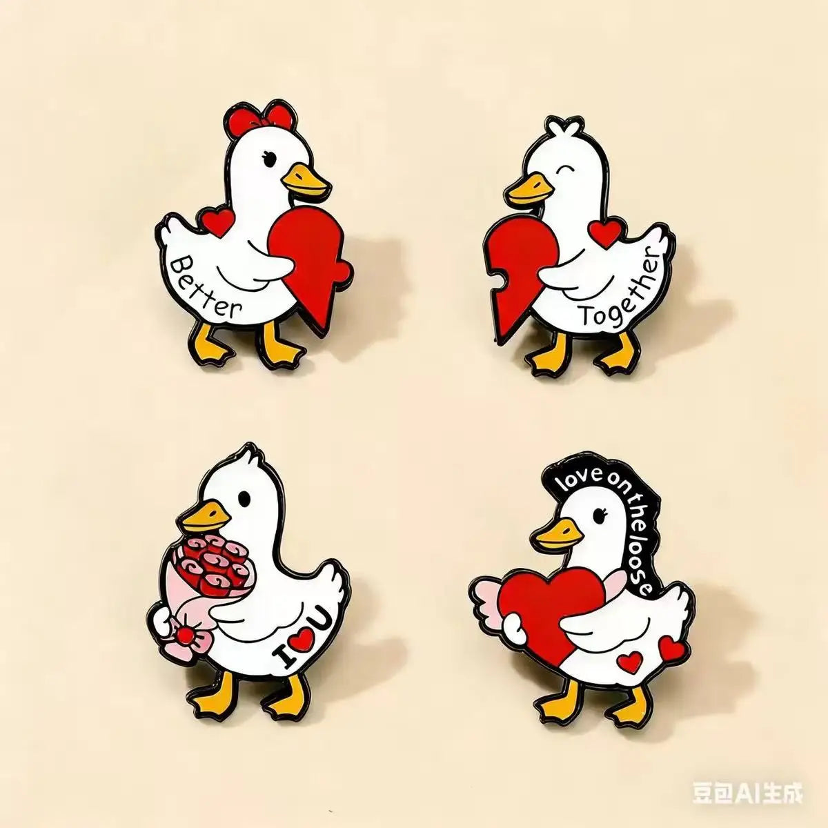 4pcs White Valentine's DayDuck Enamel Pins Cartoon Duck Animal Collection Brooches Lapel Badge Jewelry Gifts For Friends