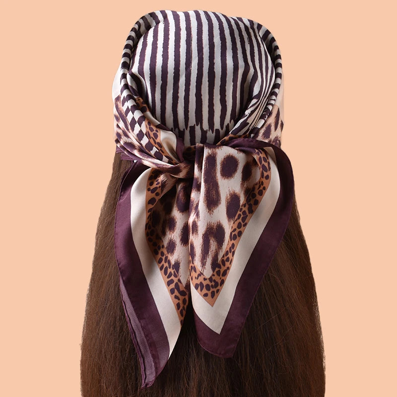 1PC Leopard Print Satin Square Scarf Women's Hair Accessory Spring New Style Versatile as Belt Bag Decorations Silk Headband