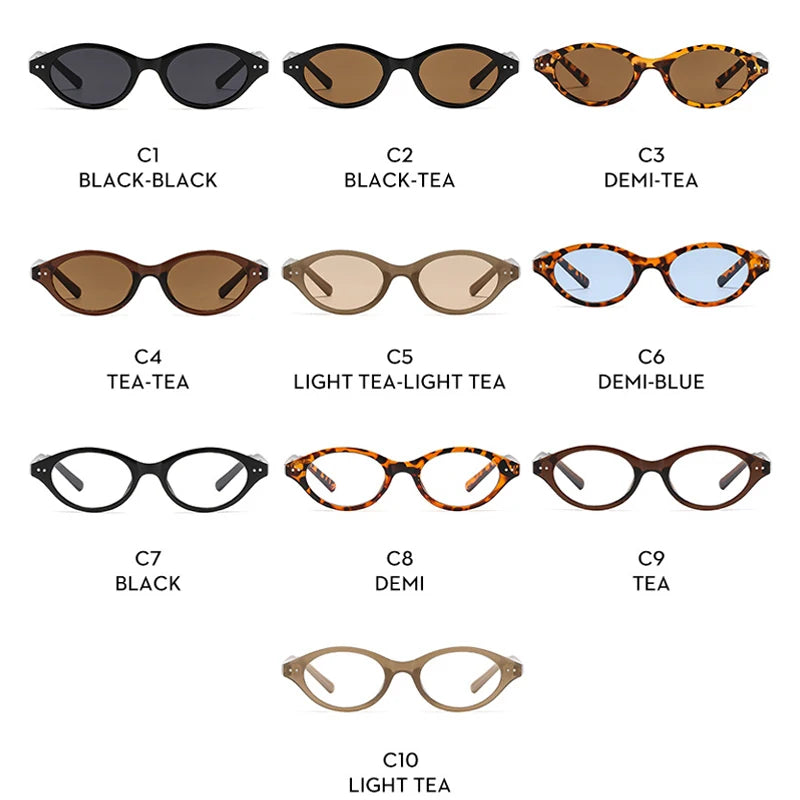 JNPCXI New Retro Small Oval Women Sunglasses Fashion Anti Blue Light Eyeglass Frame Men Trending Rivets Sun Glasses