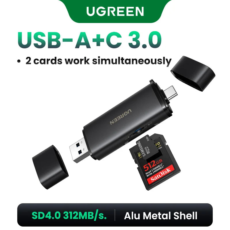 UGREEN USB C SD 4.0 Card Reader USB Memory Card Reader 312MB/s USB3.0&USB C to SD Micro SD TF Card for PC Laptop UHS-II/UHS-I