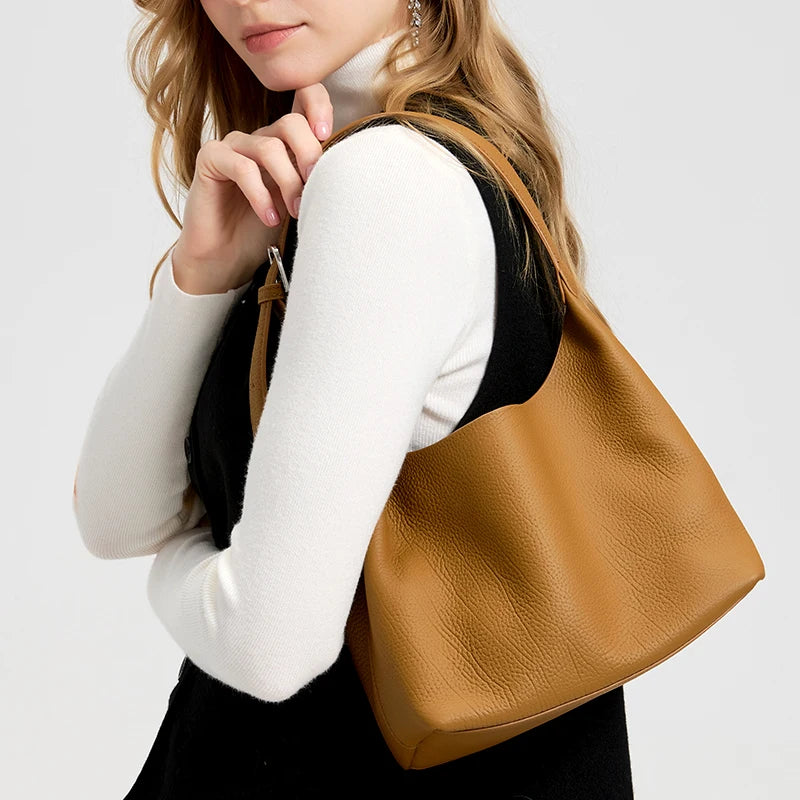 Women's Cowhide Genuine Leather Underarm Bags Female Retro Top grain leather Shoulder Bag Ladies Luxury Designer Handbags