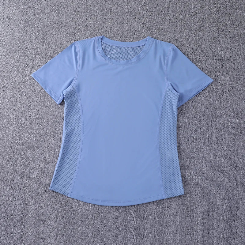 2024 Sexy Sports Top Female Tight-Fitting Mesh Yoga Wear Quick-Drying T-Shirt Fitness Yoga Tops