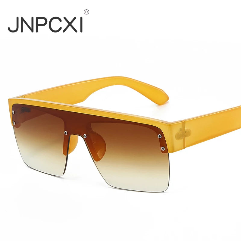 JNPCXI Fashion Square Semi-Rimless Sunglasses Women Vintage Gradient Mirror Shades UV400 Men Trending Sun Glasses