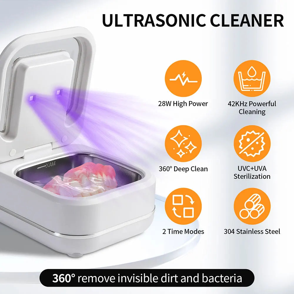180ml Ultrasonic Cleaner UV Sterilization Ultrasound Dental Assistant Denture Washing Machine For False Teeth Aligner Retainer