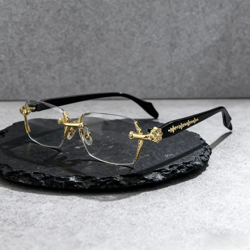 New Y2K Retro Square Glasses Transparent Rimless Rectangle Shades Glasses Women's Anti Blue Light Computer Eyeglasses
