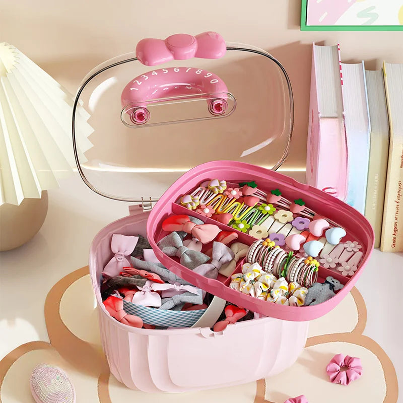 Hair Accessories Storage Box, Portable Makeup Organizer for Hair Clips, Hair Ties, Earrings, Bracelets, Necklaces