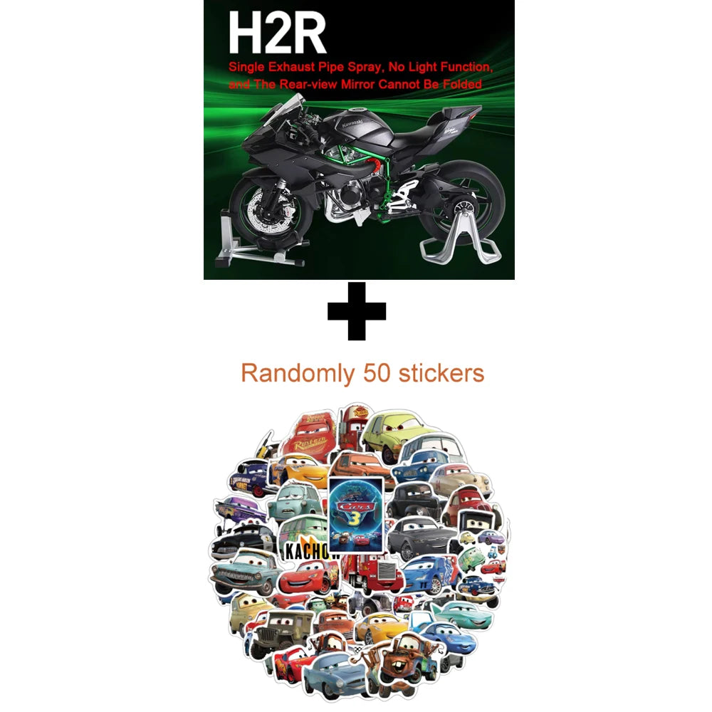 Large 1:9 Kawasaki H2R Alloy Motorcycle Diecast Car Model Toy Front Wheel Steering Shock Absorption Motorbick Adult Gift for Boy