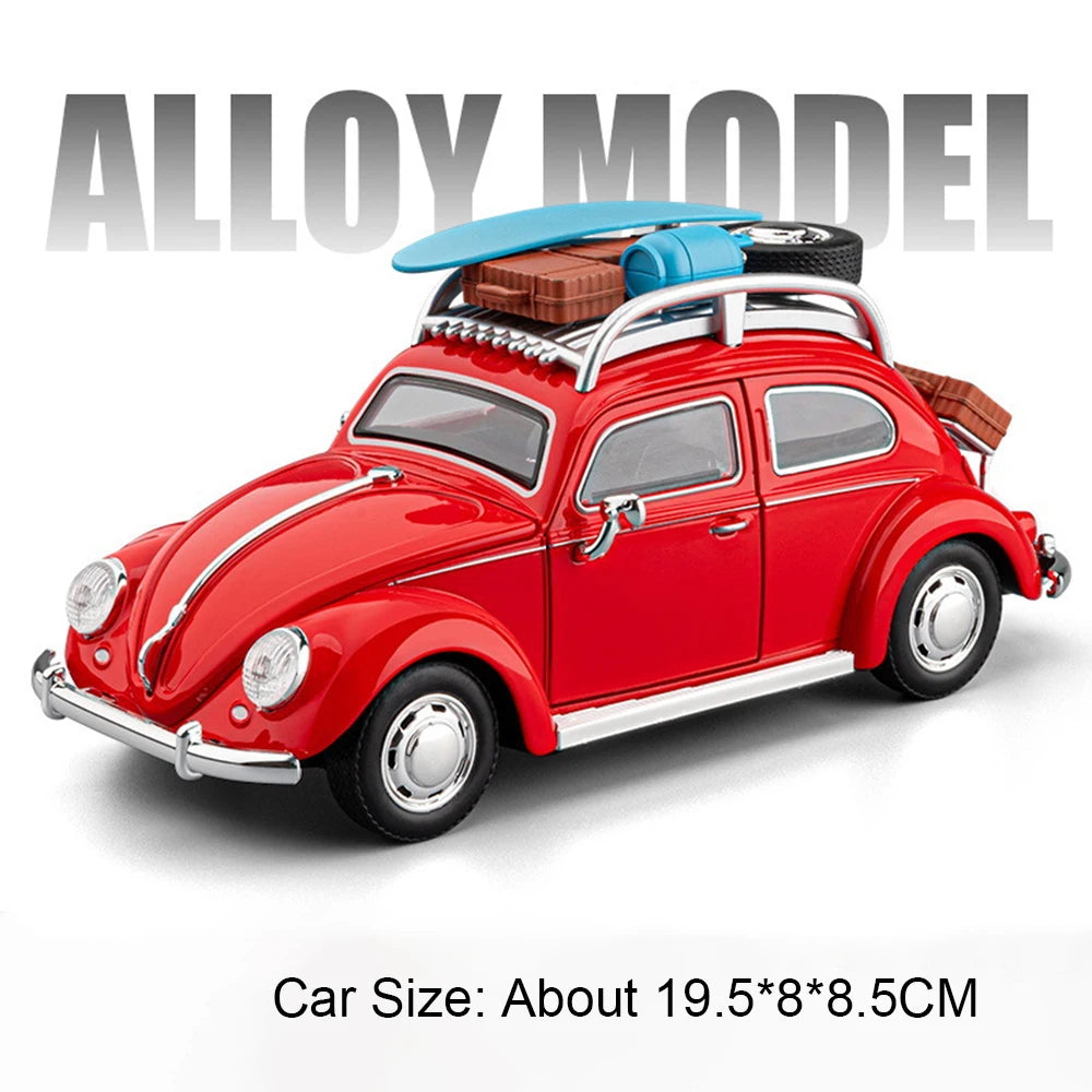 1:24 Beetle Santana Model Car Diecast Alloy Toys Front Wheel Steering with Sound Light Pull Back Models Vintage Cars Collection