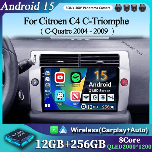 For Citroen C4 C-Triomphe C-Quatre 2004 - 2009  Carplay Auto Android 15 Car Radio Multimedia Video Player Navigation wifi 4G RDS