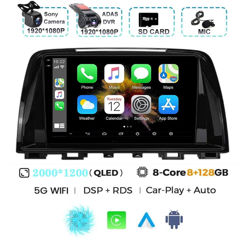 Android 15 For Mazda 6 GJ Atenza Touring Sport GT Carplay Auto Car Radio Multimedia Video Player Navigation GPS No 2Din 2 Din 4G