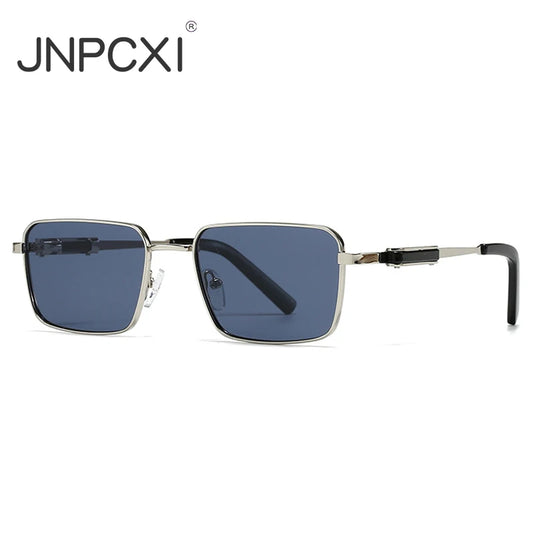JNPCXI Polarized Rectangle Punk Sunglasses Men Luxury Brand Retro Sun Glasses for Male Steampunk Driving Eyewear UV400