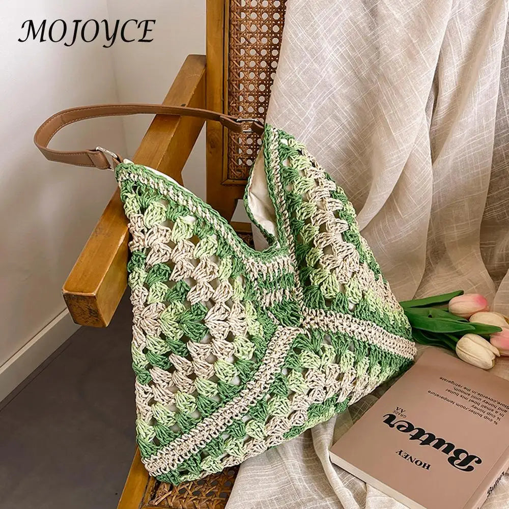 Women Woven Handbag, Casual Tote Bag Hollowed-Out Braid Bag, Beach Travel Bag
