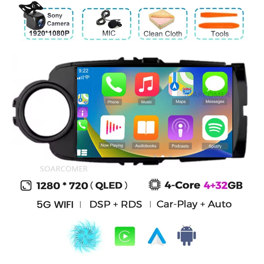 Android 15 For Toyota Yaris 2011 - 2017 Multimedia Player Carplay Auto Car Radio GPS video Qualcomm Snapdragon DSP WiFi+4G DVD
